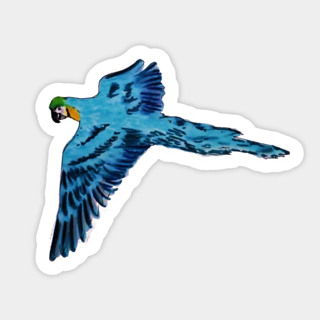 Flying Blue Parrot Sticker by julyperson